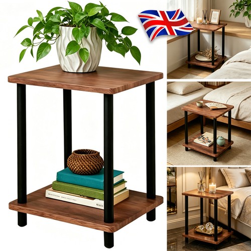 Walnut tier side table - side,